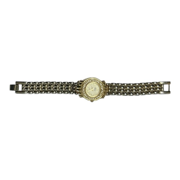 Vtg GALAXIE By ELGIN Goldtone Watch Round Face Crystal Encrusted Bezel Bracelet - Picture 6 of 12